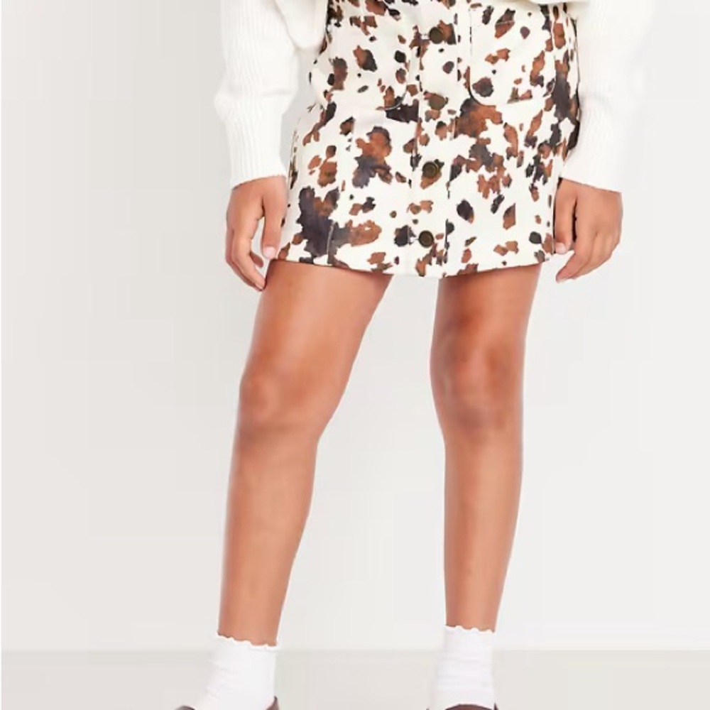 Button-Front Faux-Suede Cow Skirt for Toddler Girls
